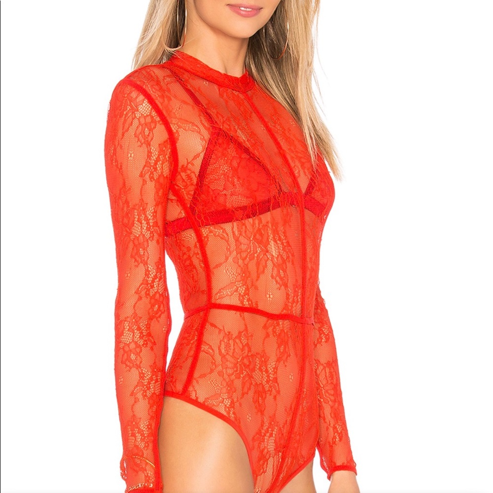 H:ours X Revolve Nima Lace Bodysuit in Lava XS